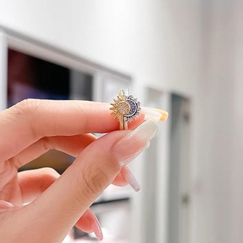 1 Pair Minimalist Sun and Moon Couples Matching Band Rings Simple Open Ring Adjustable Ring Wedding Gift for Him Her