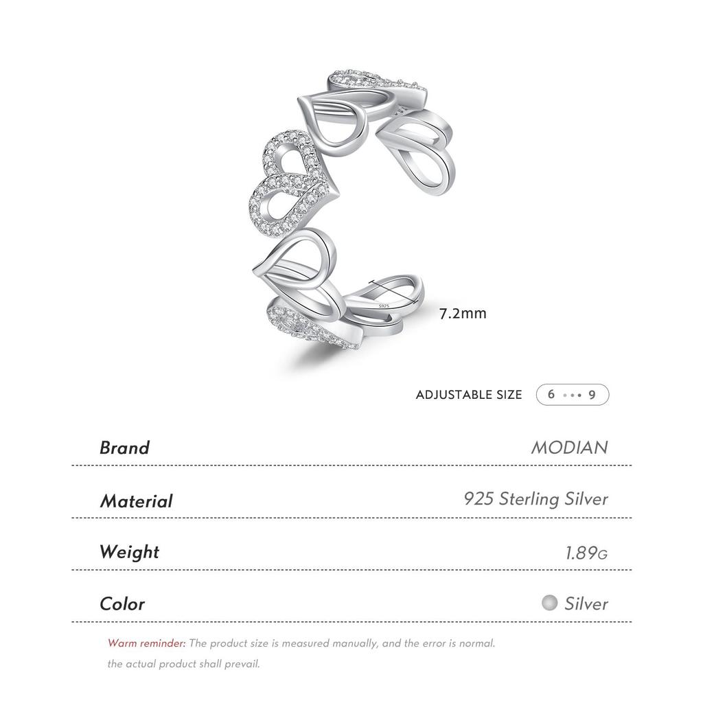 MODIAN 925 Sterling Silber Mode Herzen verstellbarer Ring klassisch schlichter edler Schmuck für Frauen Jahrestag Geschenk zum Valentinstag