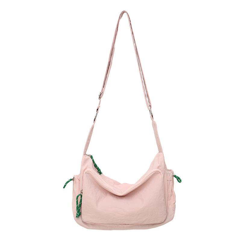 

Spring and summer new large-capacity tote bag shoulder bag simple and versatile messenger bag solid color fresh nylon bag one size fits all розовый