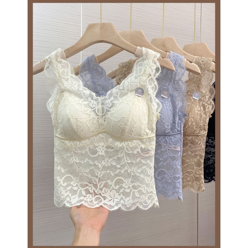 

Beauty Back Slim Sexy Cutout Bottoming Top Lace Champagne White L