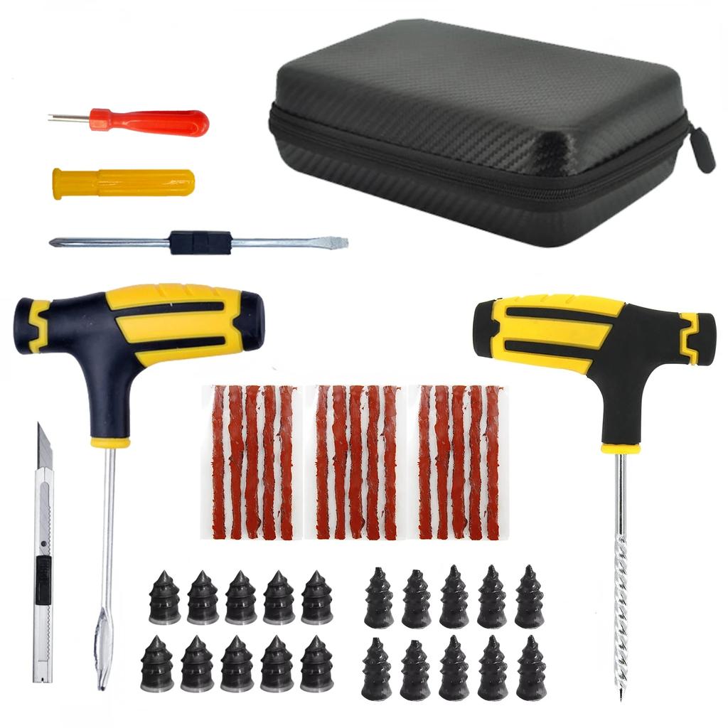 Kit de Reparación de Neumáticos de Motocicleta Herramientas de Tapón de Pinchazo de Coche Pinchazo de Neumático Emergencia para Tiras de Neumático Agitación Pegamento Kit de Herramientas de Reparación