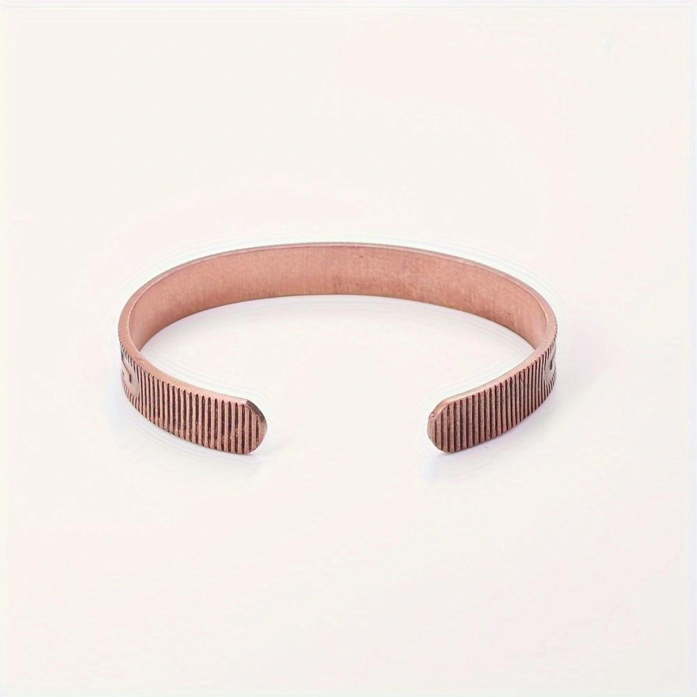 Temu Vintage Copper Magnetic Energy Bracelet - Cross & Stripe Open Bangle