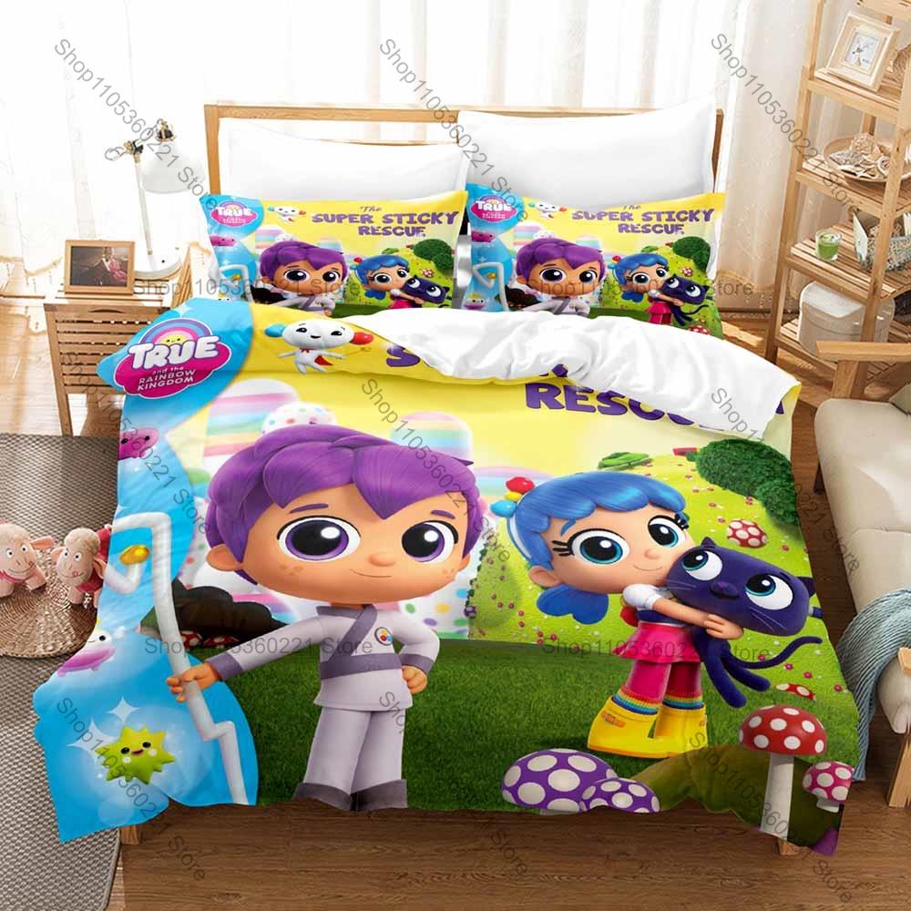 Cool True and the Rainbow Kingdom Themed 3PCS Bedding Set Vivid Rainbow World Art Print Cozy Microfiber All Season Bed Set