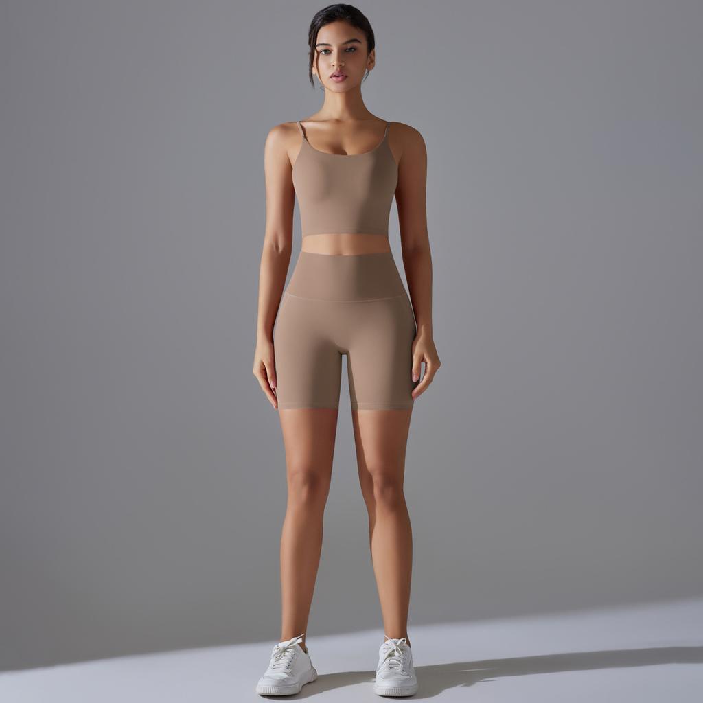 Nessaj Seamless High Waist Yoga Set Women Sleeveless Running Sportswear Push Up Slim Shorts Backless Bra Fitness Outfits