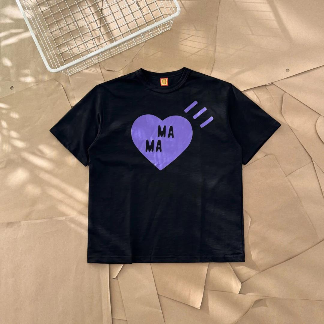 

Japanese Sle 25SS Purple Large Heart HM Letter Couples Short Shirt T-irt Bamboo Cotton Casual Straight Cut Printed Tops S