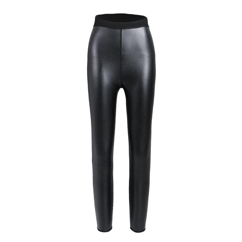 Übergröße Damen Neun-Viertel Bauchkontrolle Hüftlifting Formende Leder-Yogahose