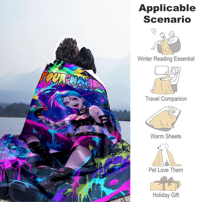 1PC Custom Name Cyberpunk Neon Dreams Flannel Blanket Versatile,all-season Throw Suitable for the Living Room,bedroom,camping,travel,and Gift