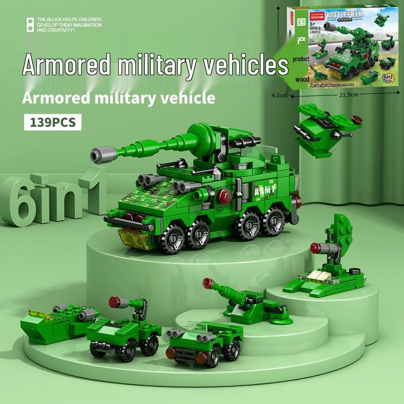 6-in-1 Kids' Building Block Set: Train, Robot, Tank, Police - Compatible Blocks for Boys & Girls