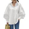 Damen Unifarbene Lässige Laternenärmel Bluse Frühling Vintage Elegant Pendler Oberteile