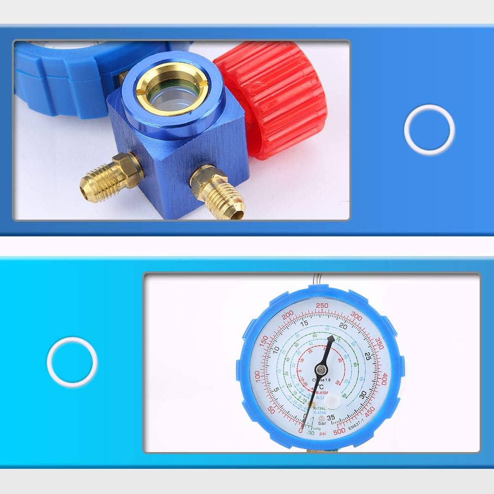 Manifold Gauge, 500psi 35kgf\/cm² Air Condition Refrigeration Manifold Wiht Visual Mirror (Blue) Manometer & Valve for R12 R502 R22 R410 R134A