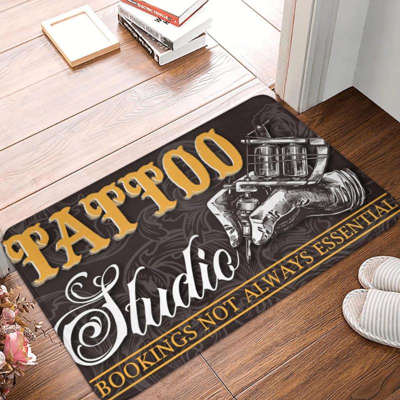 Traditional Tattoo Art Print Doormat, Durable Anti-Slip Mat for Tattoo Shop Home Entrance Living Room Kitchen Indoor Rug