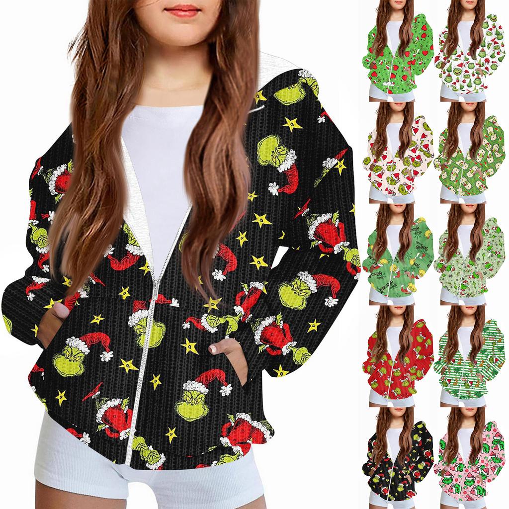 Children Girls And Boys Fashion Jacket Casual Printed Long-sleeved Hooded Cardigan Sweatshirts