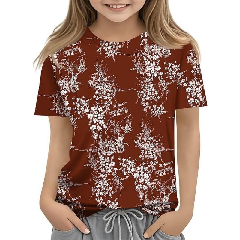 Children's Casual Versatile Pattern Children's Women's Short Sleeved Round Neck T-shirt