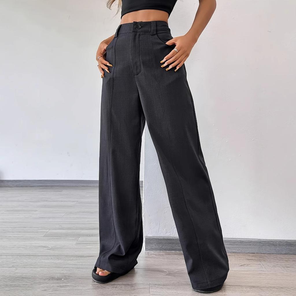 Calças Casuais de Verão para Mulheres Perna Larga Fluidas Slim-Fit Comprimento Calças Leves de Perna Reta