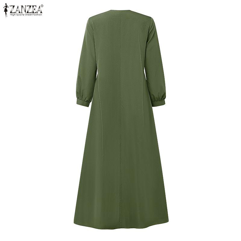 ZANZEA Abito Lungo Casual da Donna a Girocollo a Maniche Lunghe Largo con Stampa