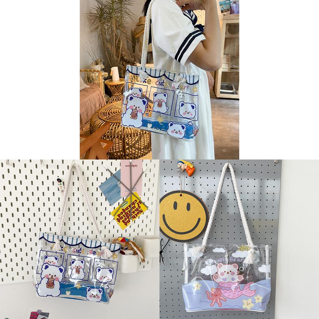 Pvc Jelly Beach Bag With Cartoon Girl Print For Summer Casual Wear