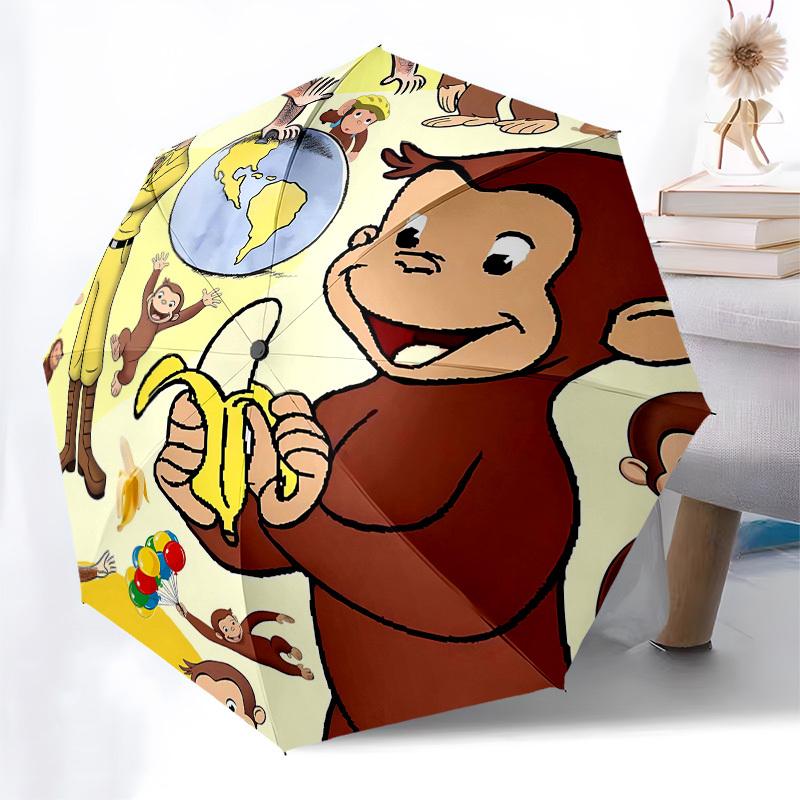 Curious George, banana Automatic Opening and Closing, 8 rib Structure Portable Umbrella, Suitable for Men and Women in All Seasons Perfect