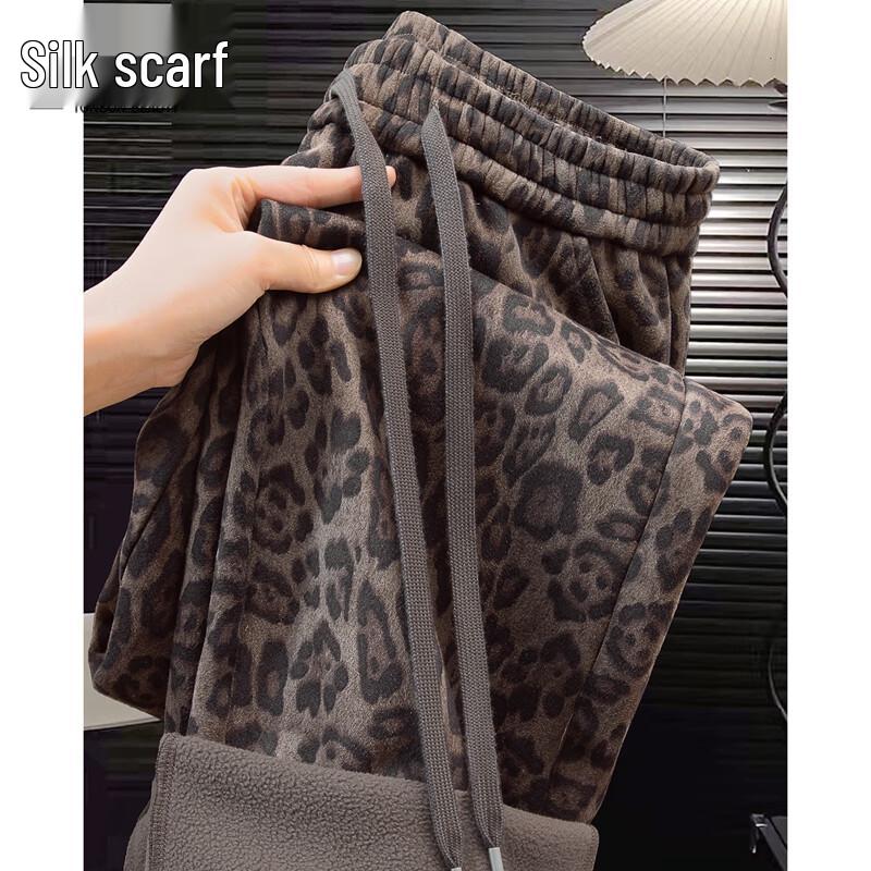 

Sishe Women s Fleece-Lined Leopard Print Straight-Leg Casual Pants M