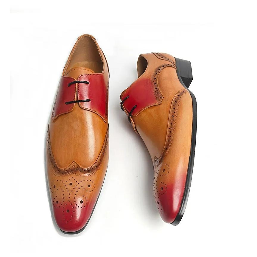 Fashion Wedding Party Leather Shoes For Men Top Layer Cowhide Upper Handmade Business Casual Office Nice Mixed Color Derby Shoes Leather