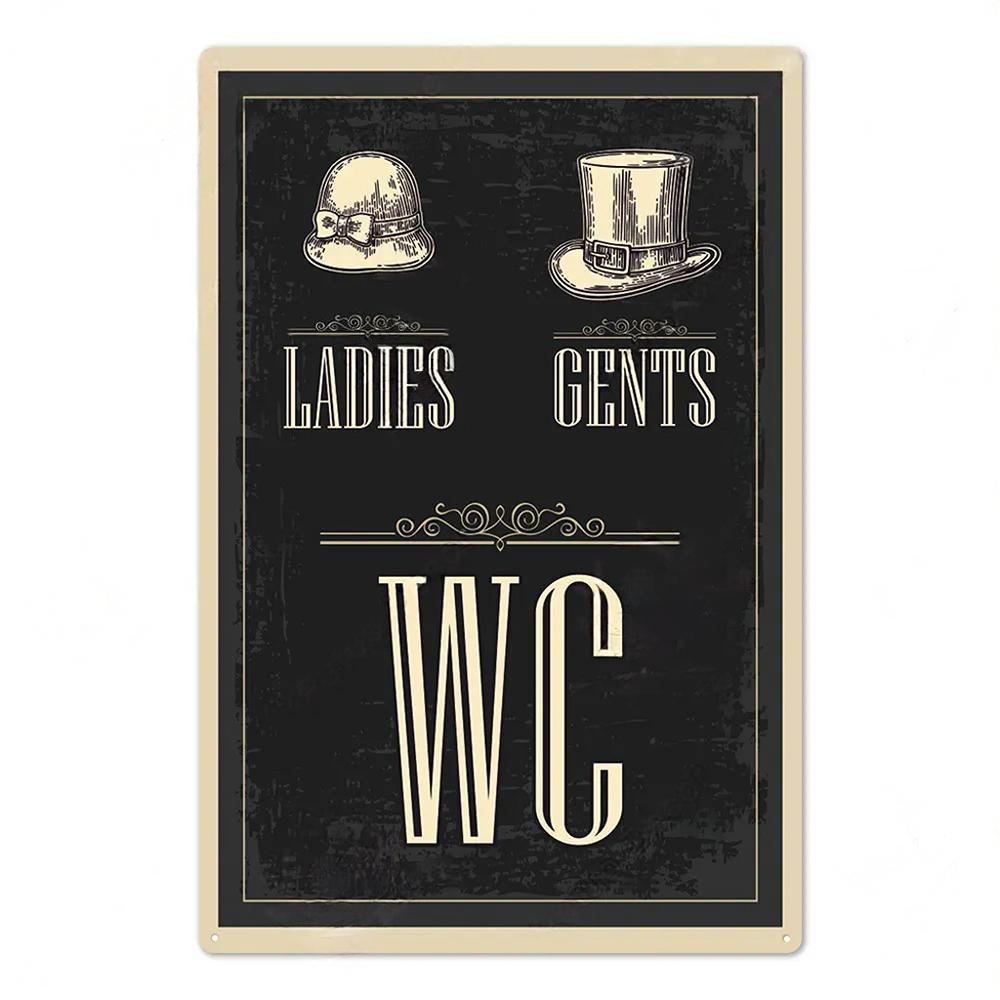 Toilet Sign Vintage Funny Metal Posters Tin Sign WC Lavatory Toilettes Wall Art Bathroom Restroom