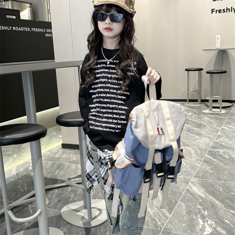 Fashionable Color-block Canvas Backpack For Kids Breathable Large Capacity