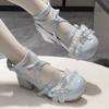 Women Lolita Shoes Mary Jane Shoes Cute Bow High Heels Princess Single Shoes Women's PU Leather Pumps