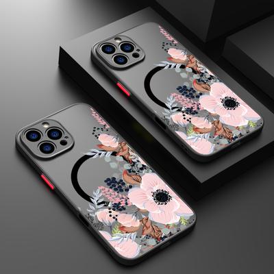 Piękny kwiatowy wzór na etui Magsafe do iPhone'a 16 Pro Max 15 14 Plus 13 12 Pro 11 8 7 Przezroczysty matowy odporny na wstrząsy miękki brzeg smukły magnetyczny pokrowiec na telefon