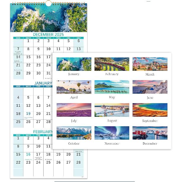 2026 Calendar, 3 Month Wall Calendar 2026 Vertical, 11 x 26 (when opened), December 2025 - January 2027, Move-A-Page, Wall Calendar 2026 for 2026 Wall Calendar