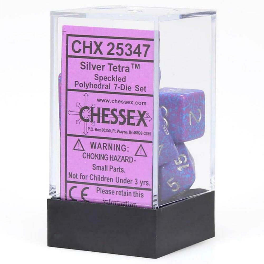 D7 Die Set Dice Speckled Poly (7 Dice) (Silver Tetra)