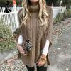 Women's Fashion Casual Fall Winter Solid Color Print Long Sleeve High Neck Sweaters
