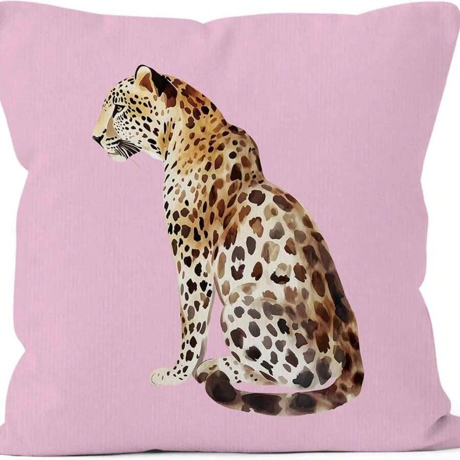 Leopard Animal Print Cushion Cover Green Background Decorative Pillow Case Wildlife Style Home Sofa Living Room Bedroom Decor