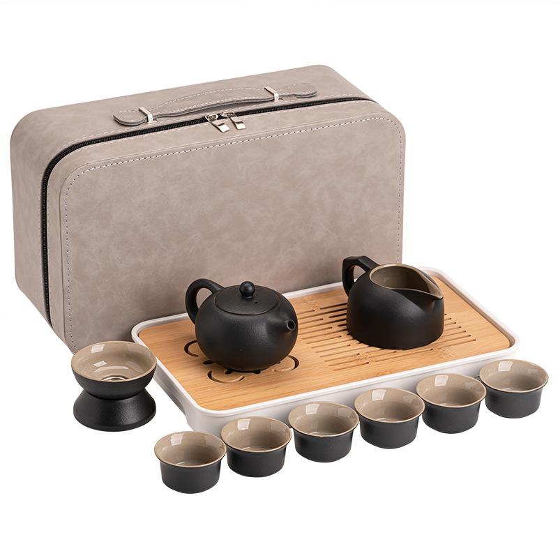 Travel Kung Fu Tea Set Small Set Household High-End Teapot Ceramic Teacup Outdoor Tea Tray Portable Bag
