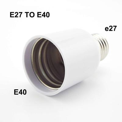 Branco E27 macho Para E40 fêmea Base Adaptador de alimentação Suporte soquete lâmpada LED CFL Lâmpadas halógenas Adaptador de lâmpada Conversor
