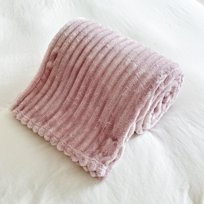 Thickened Plush Blanket - Wide Stripe, Grid Cut, Imitation Rabbit Fur, Small Flannel Blanket, Machine Washable