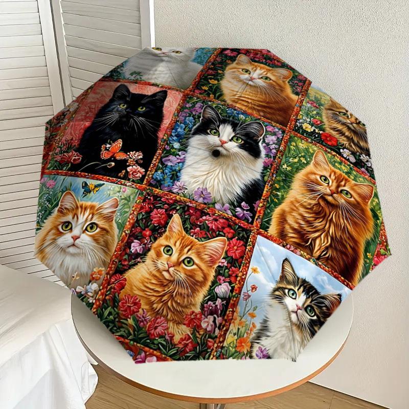 1PC Cat Umbrella-8-Rib Reinforced, Automatic Open, Lightweight & Durable, Fashion Accessory for Outdoor, H0385