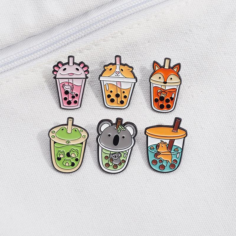Frog Adorable Cartoon Fox Capybara Brooch Cute Pearl Milk Tea Cup Accessory Style