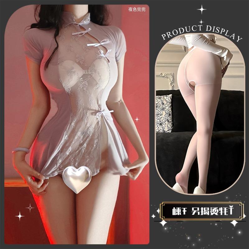 Sex underwear retro cheongsam embroidered hollow skirt sexy backless straps pure desire uniform temptation qqny