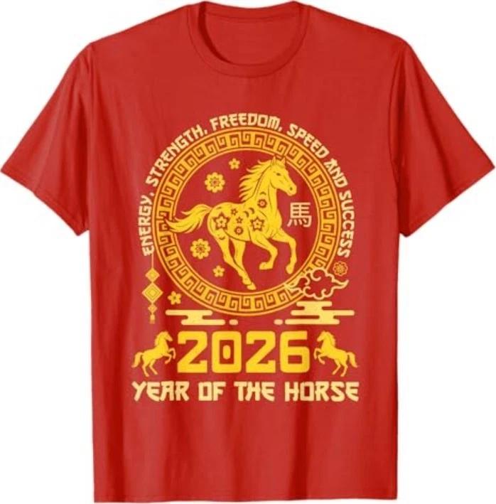Happy Lunar Chinese New Year of The Horse 2026 Zodiac T-Shirt L