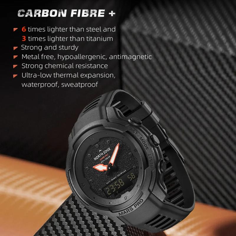 NORTH EDGE MARS Pro Men's Sports Digital Watch Military Army Carbon Fiber Case Watches Altimeter Barometer Compass Waterproo 50M