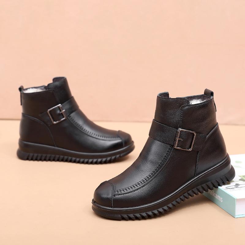 Fashion Genuine Leather Women Casual Short Winter Snow Boots Natural Wool Fur Lined Warm Shoes Waterproof