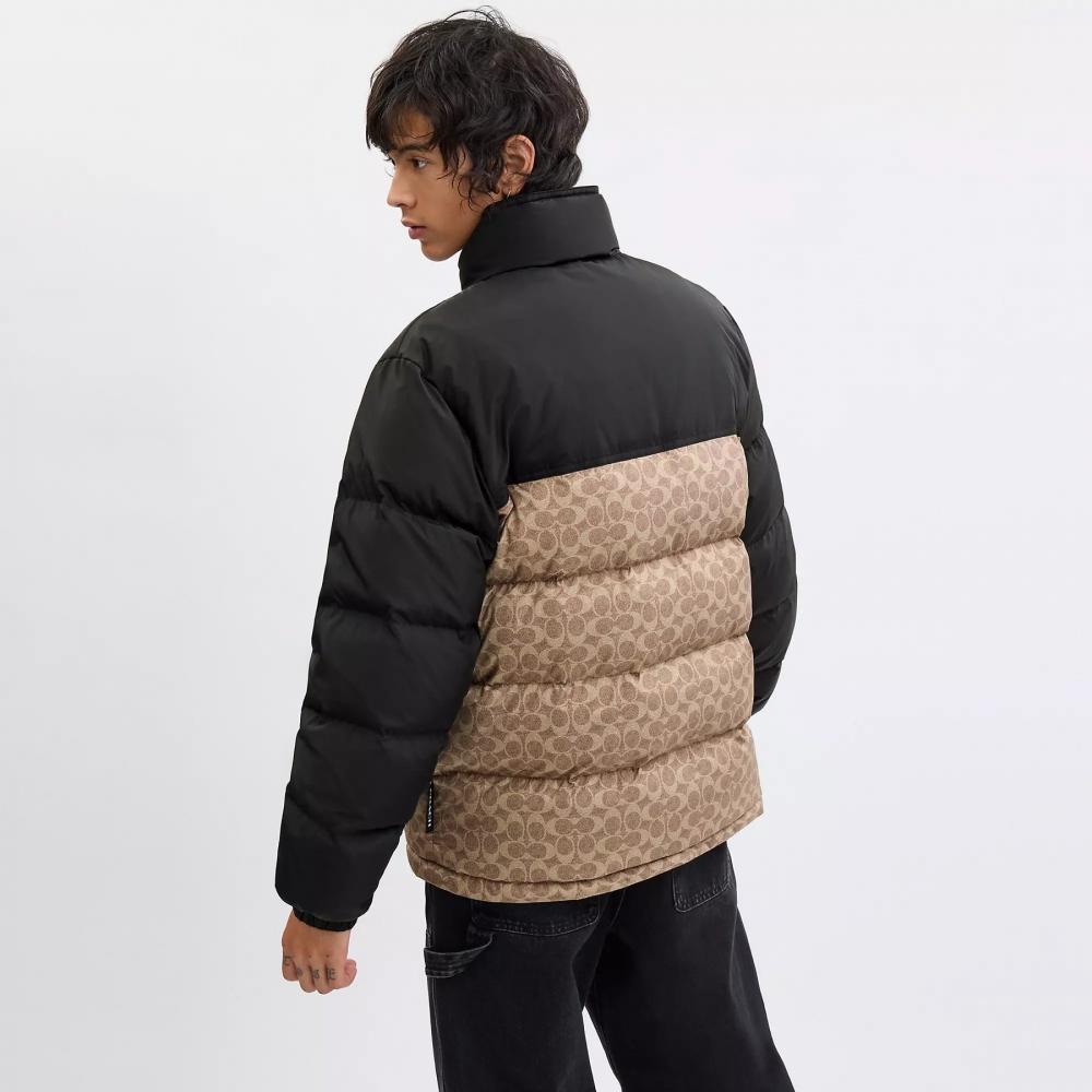 Coach Signature Down Jacket In Recycled Polyester Tan Signature