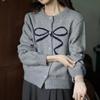 New Solid Color Sweet Age-reducing Bow Round Neck Jacquard Sweater Knitted Sweater Cardigan Jacket Women