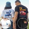 Summer Lightning Mcqueen And Sally T Shirt For Couples Mcqueen Sally T-shirts Double-sided Print Tee For Men Women Cotton Oversized Short Sleeve