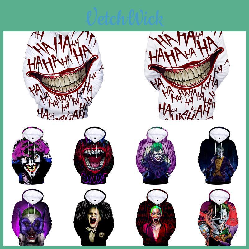 Haha Lustiges Halloween Joker Herren Damen 3D Sweatshirts Hoodies Hip Hop Tops Kleid