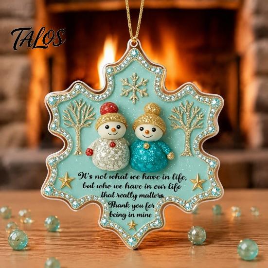 Decorative Window Wall Hangings Snowman Friend Acrylic Hanging Ornament, 2D Xmas Tree Decor with Warm Friendship Engraved Gratitude Keepsakes Message,