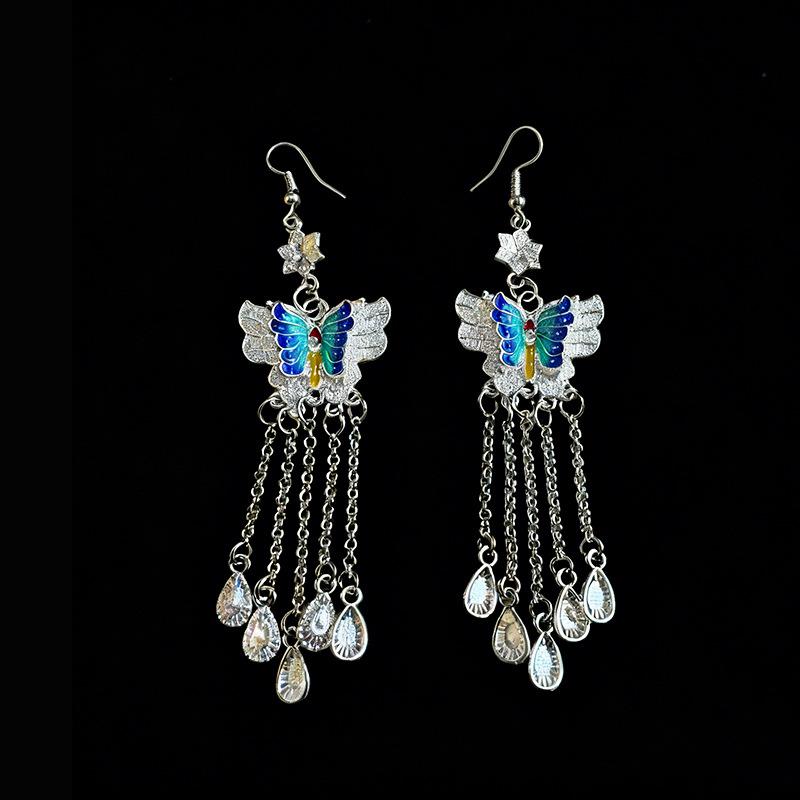 Vintage Ethnic Peacock Butterfly Bird Dangle Earrings Exaggerated Tassel Drop Earrings For Women Fashion Jewelry