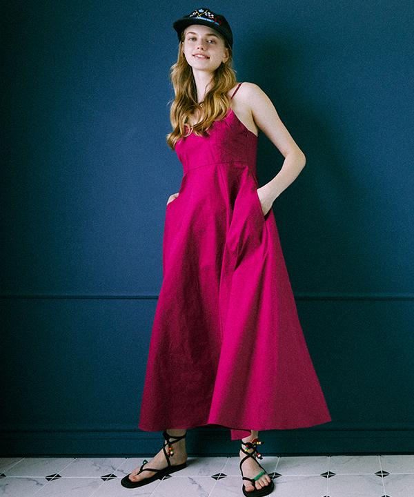 Green Butter Silky Cotton Sleeveless Dress (Plum)