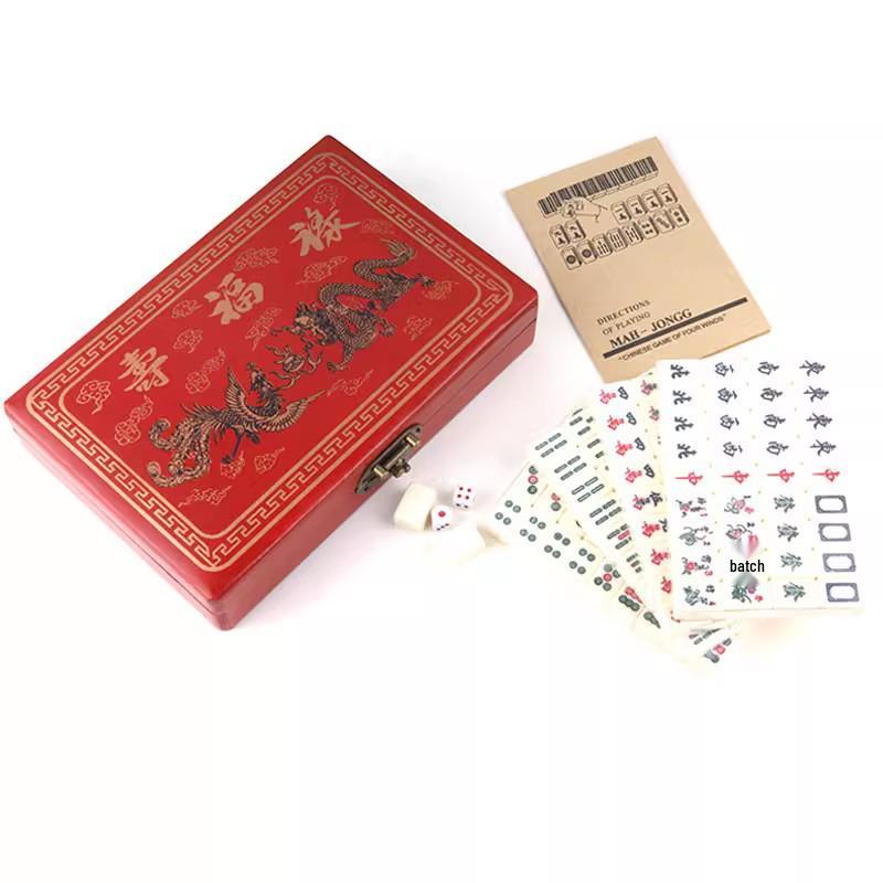 Antikes englisches Reisespiel-Mahjong-Set mit Lederbox & Anleitung - Melamin-Schlafsaalspiel