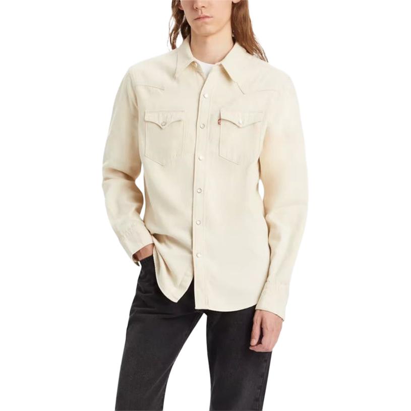 Levis Barstow Standard Fit Western Shirt 50S Solid Color Collar Single-Breasted Fitted Long Sleeve Shirt Men Shirts Off-White 85744-0068