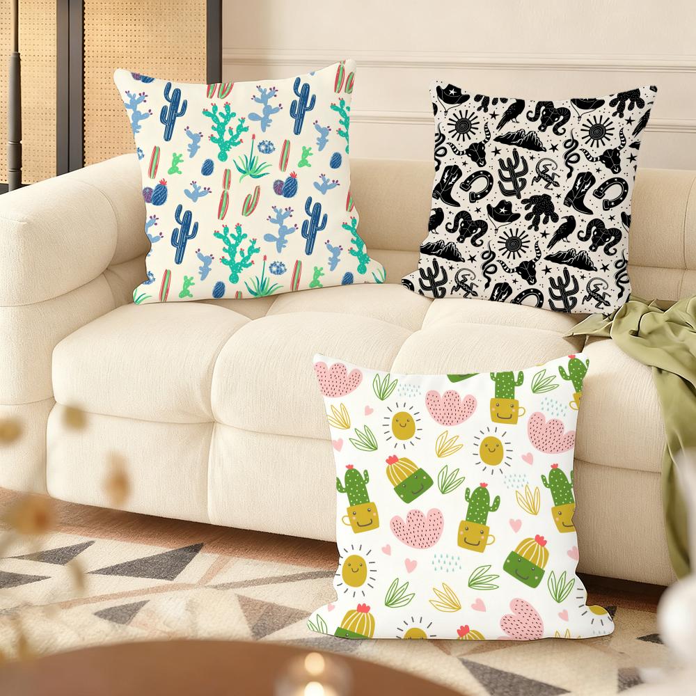 Cactus Pattern Cushion Cover Soft Short Plush Pillow Cover Smooth Cozy Texture Aesthetic Cushion Case Home Decor
